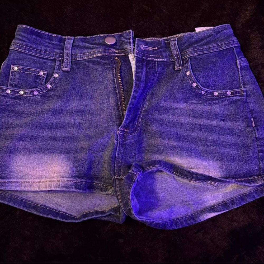 Fashion Nova Blue Jean Shorts with Distressed Details